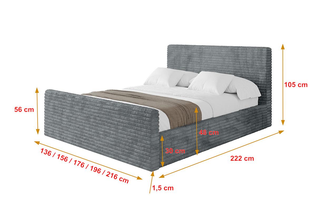 POLSTERBETT mit Bettkasten, Fußteil und Lattenrost, Boxbett ohne Matratze - ALOVA-Z 120x200 Dunkelgrau - Dunkelgrau, Holzwerkstoff/Textil (120/200cm) - ALTDECOR