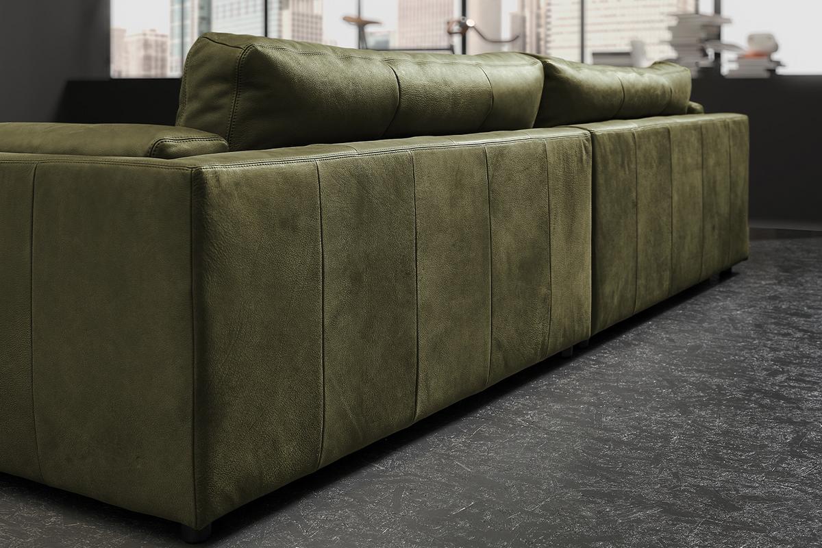 BIG SOFA RAINA Grün Leder - Schwarz/Olivgrün, Leder/Kunststoff (254/85/150cm) - KAWOLA
