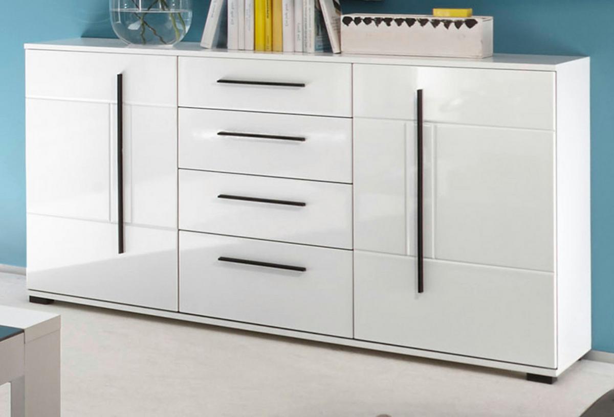 SIDEBOARD weiß Hochglanz 150 cm, Kommode mit Soft-Close - Weiß Hochglanz/Schwarz, Holzwerkstoff/Kunststoff (150/86/42cm) - Furn.Design