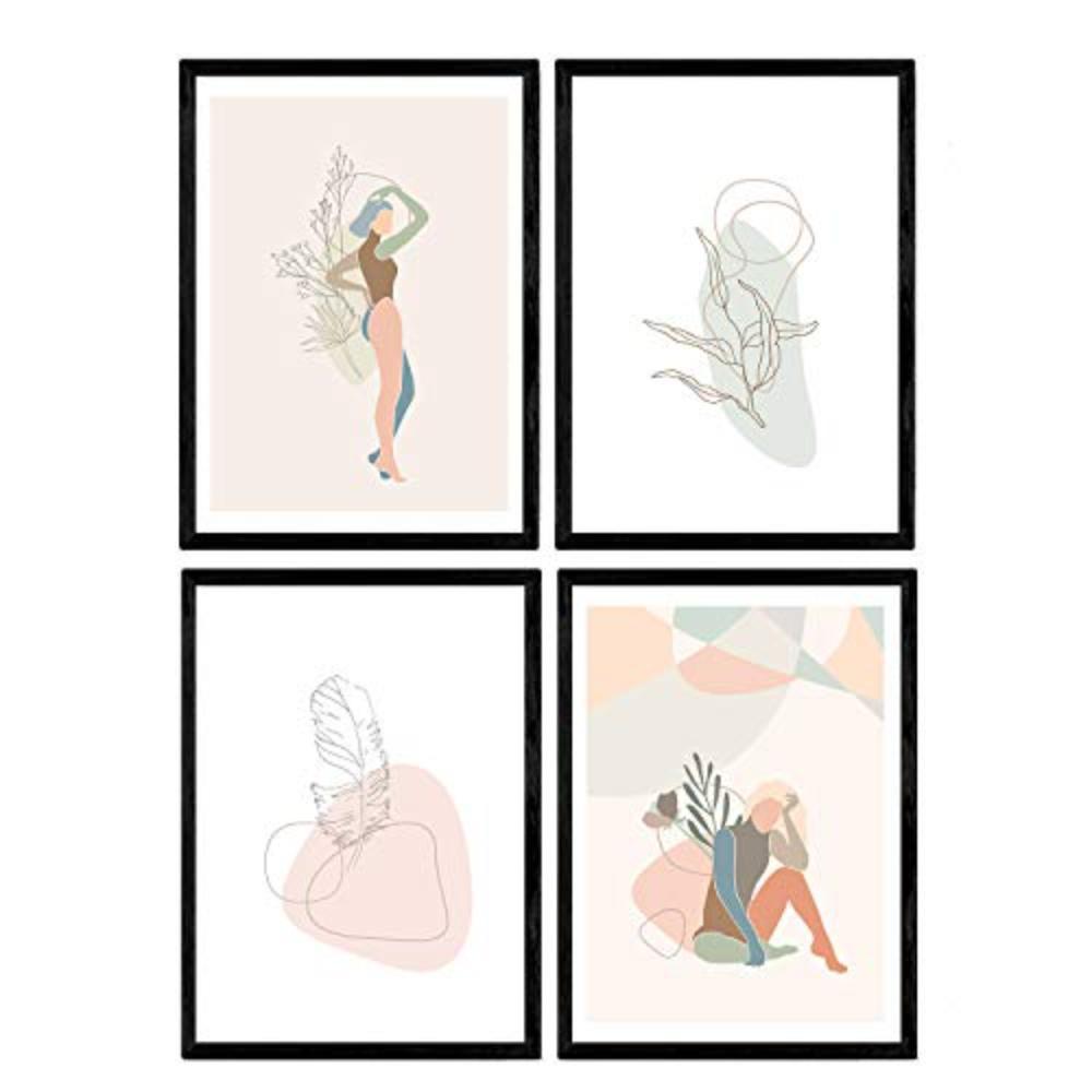 POSTER Set mit 4 Töne und Pastelldecke bildet weibliche Figuren A3 Rahmenlos - Klar, Papier (29.7/3cm) - Nacnic