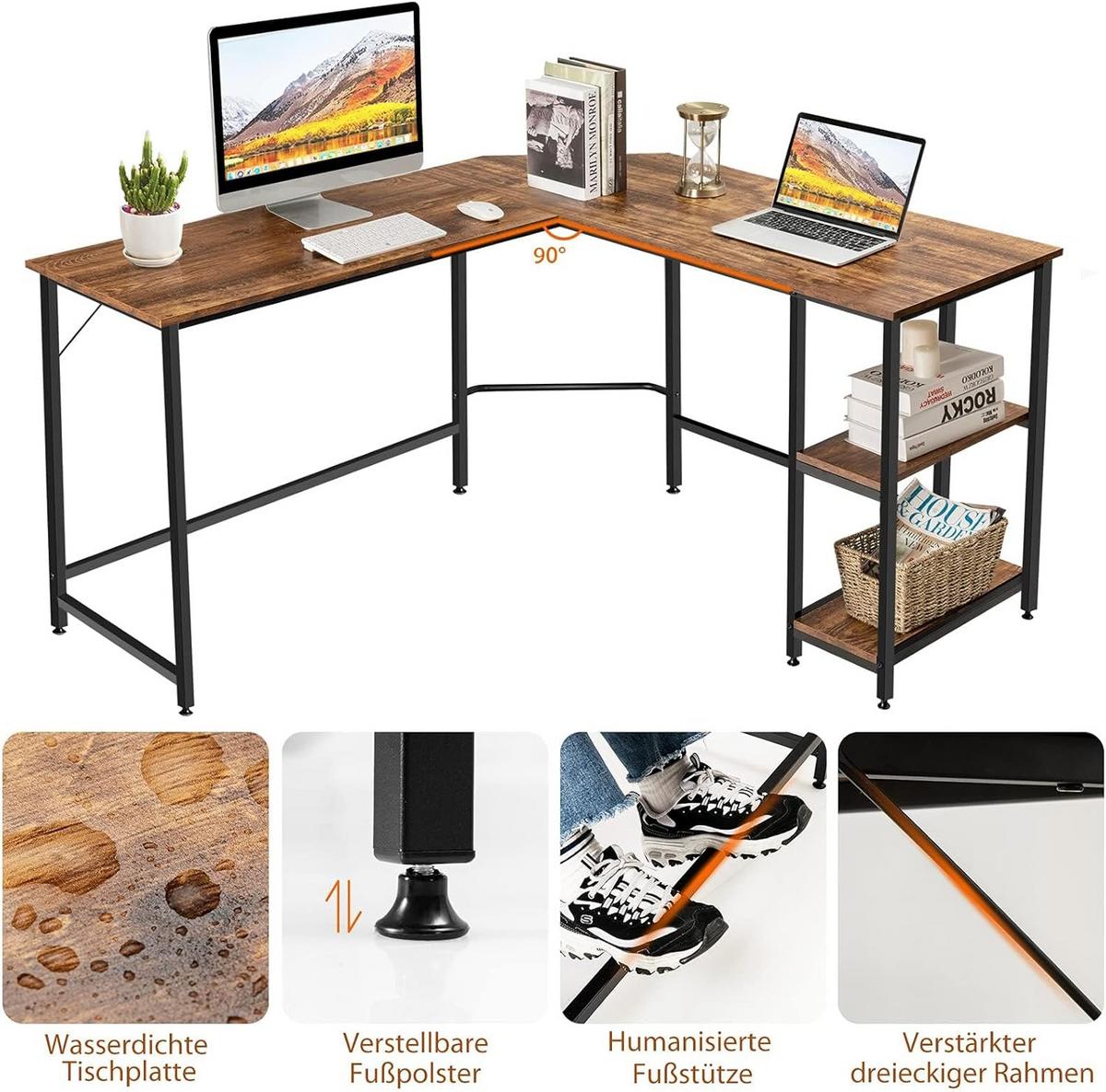 COMPUTERTISCH Braun - Braun, Holzwerkstoff (138/138/75cm) - COSTWAY