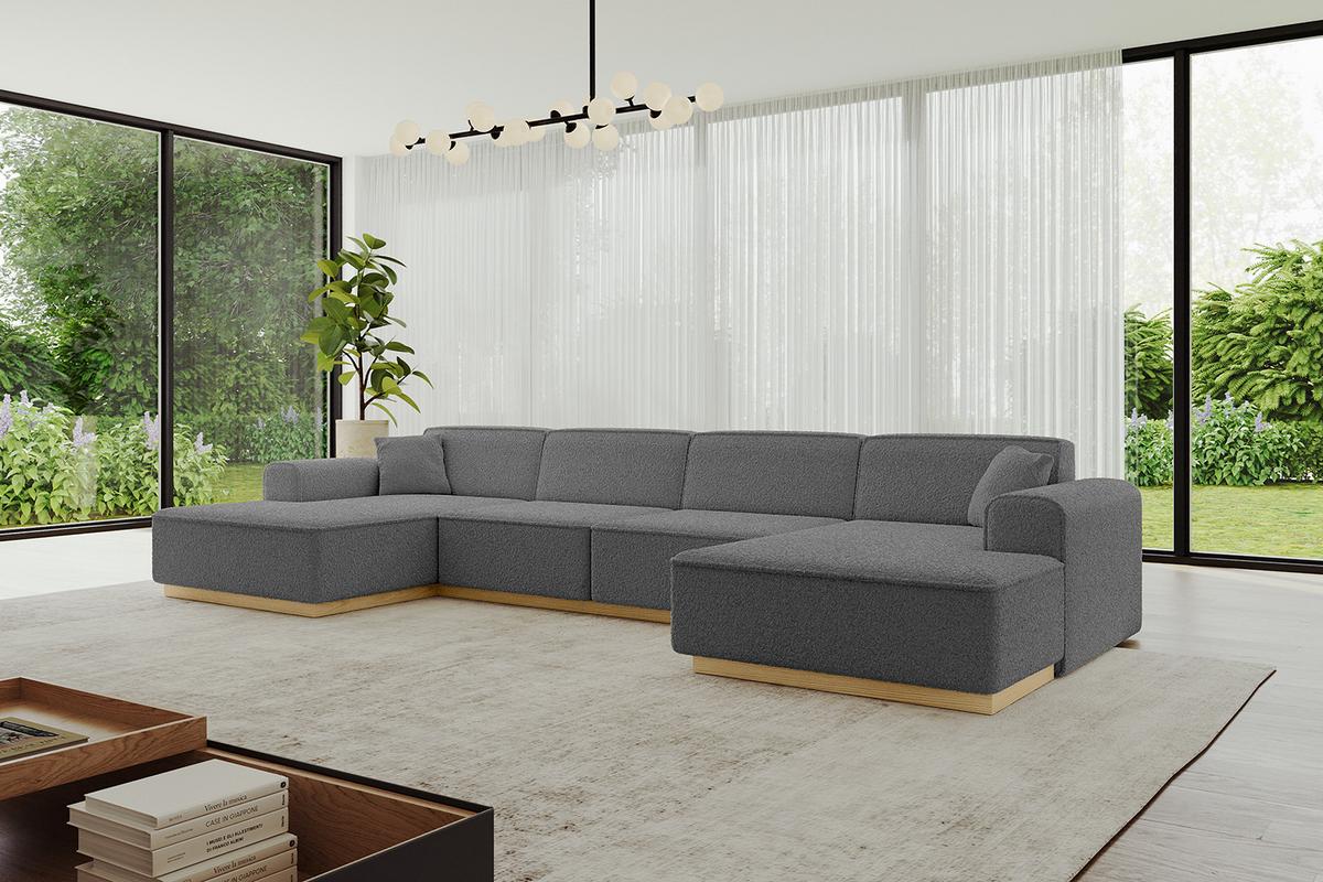 WOHNLANDSCHAFT IREA-U2-v2 - 386x165x80 cm Grau - Olivgrün, Holzwerkstoff/Textil (386/80/165cm) - ALTDECOR