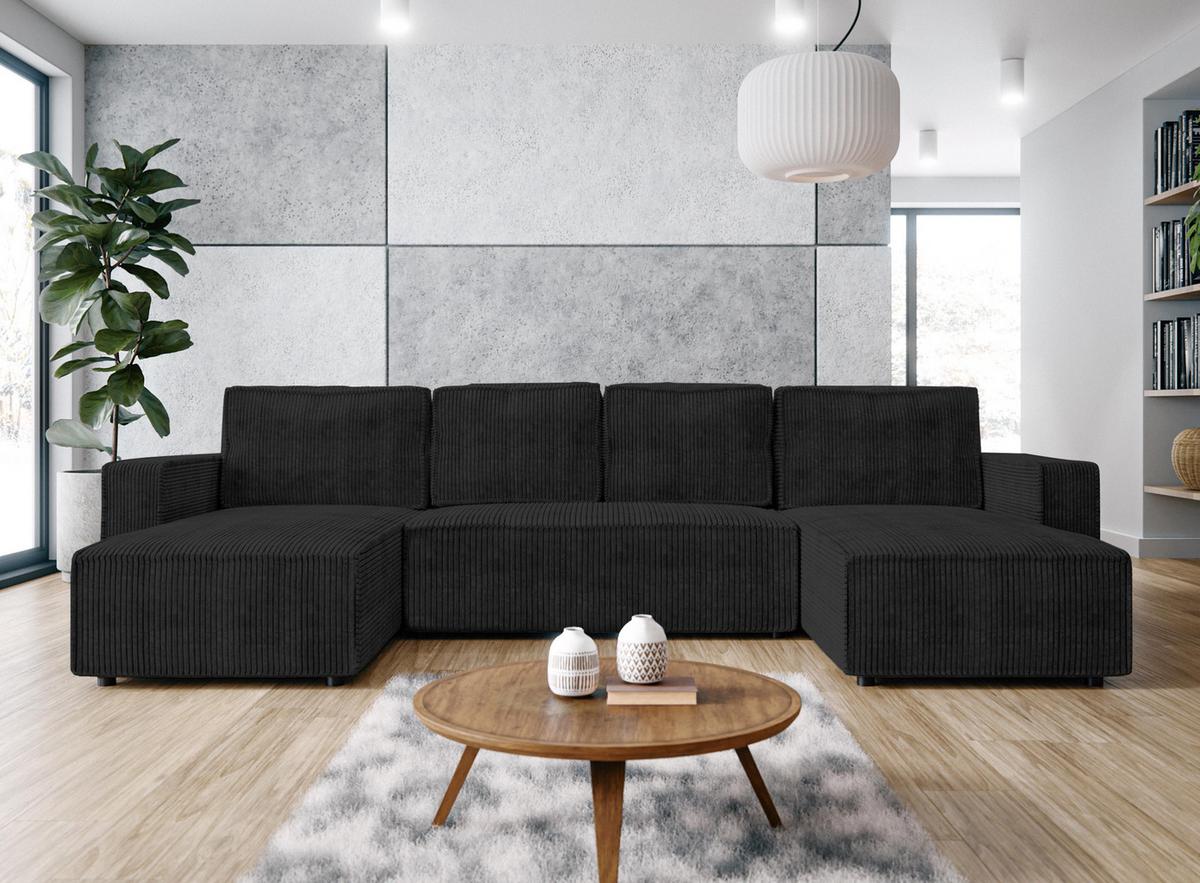 WOHNLANDSCHAFT Aydin U Form Dunkelgrau 338/169/85 cm Cord mit Schlaffunktion - Dunkelgrau/Schwarz, Kunststoff/Textil (338/85/169cm) - AX Living