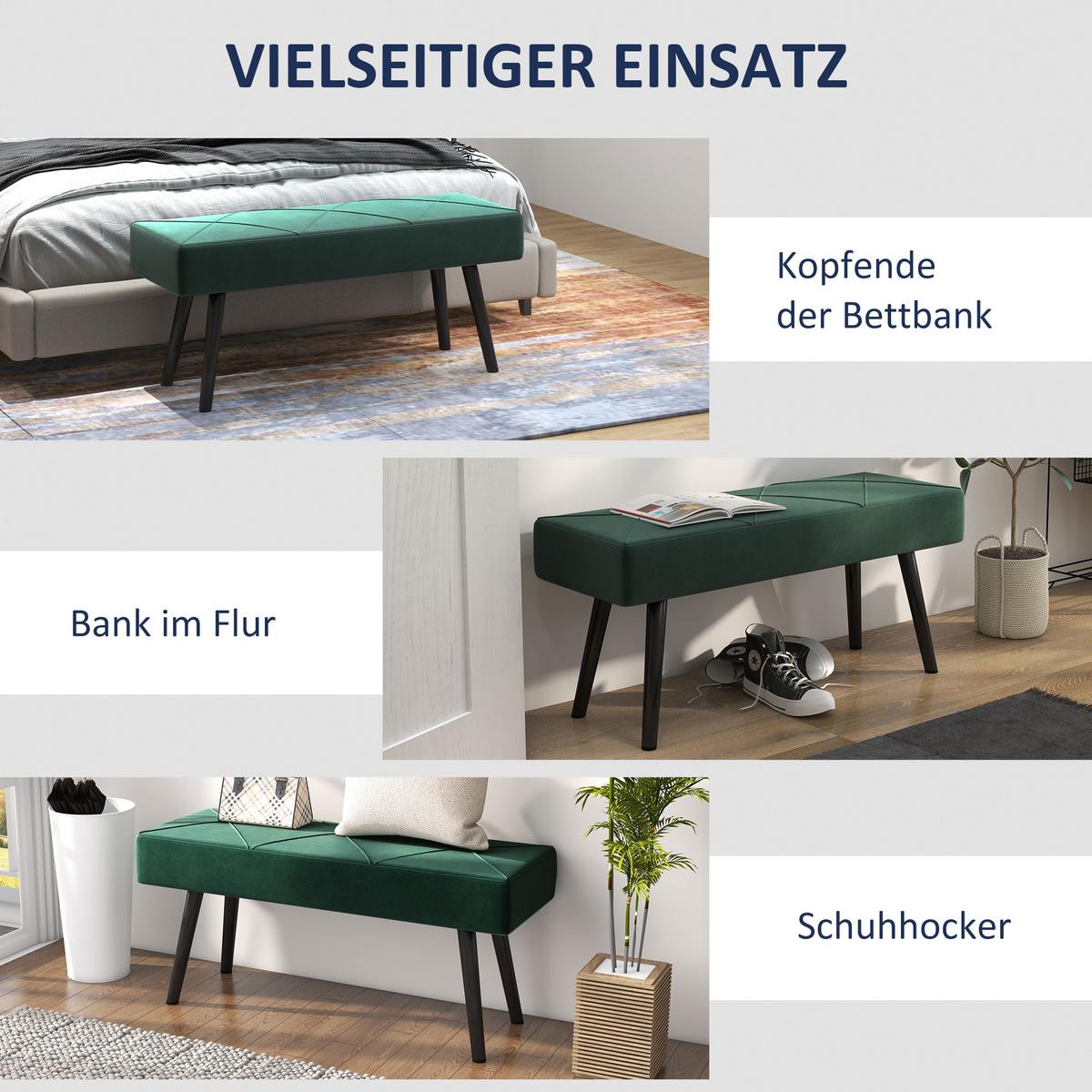 BETTBANK mit X-Muster, bis 120 kg Belastbar, für Schlafzimmer, Grün - Grün, Kunststoff (36/45/100cm) - HOMCOM