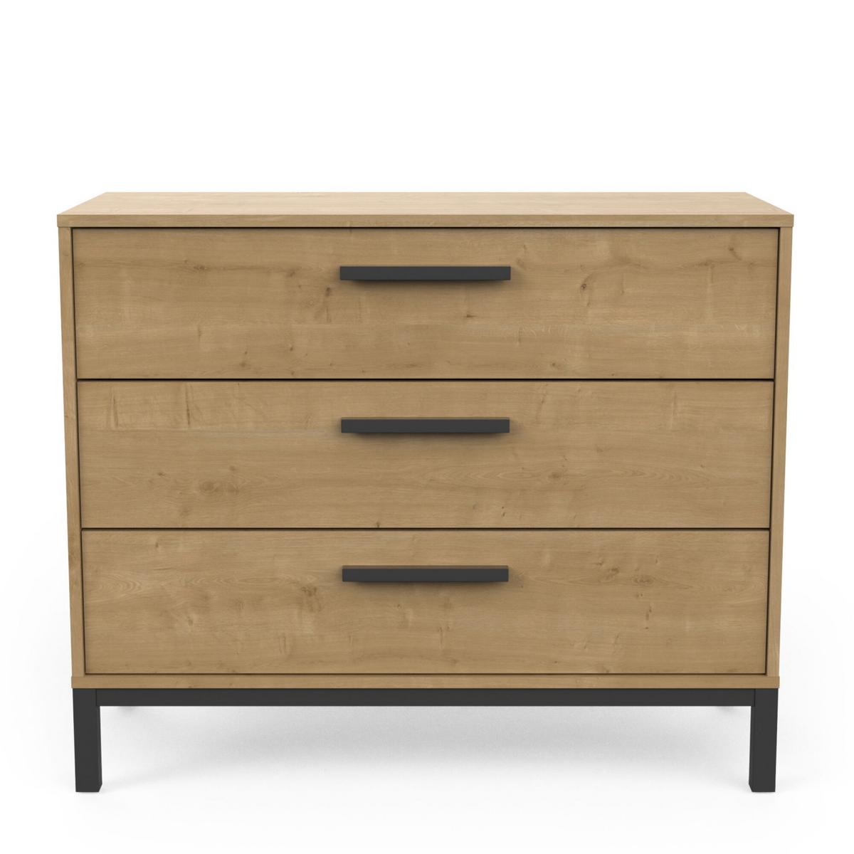 KOMMODE mit 3 Schubladen, in einem Dekor aus Eiche und mattem Schwarz Craft - L90,7 cm - Beige/Schwarz, Holzwerkstoff (39.6/74.6/98.5cm) - Demeyere