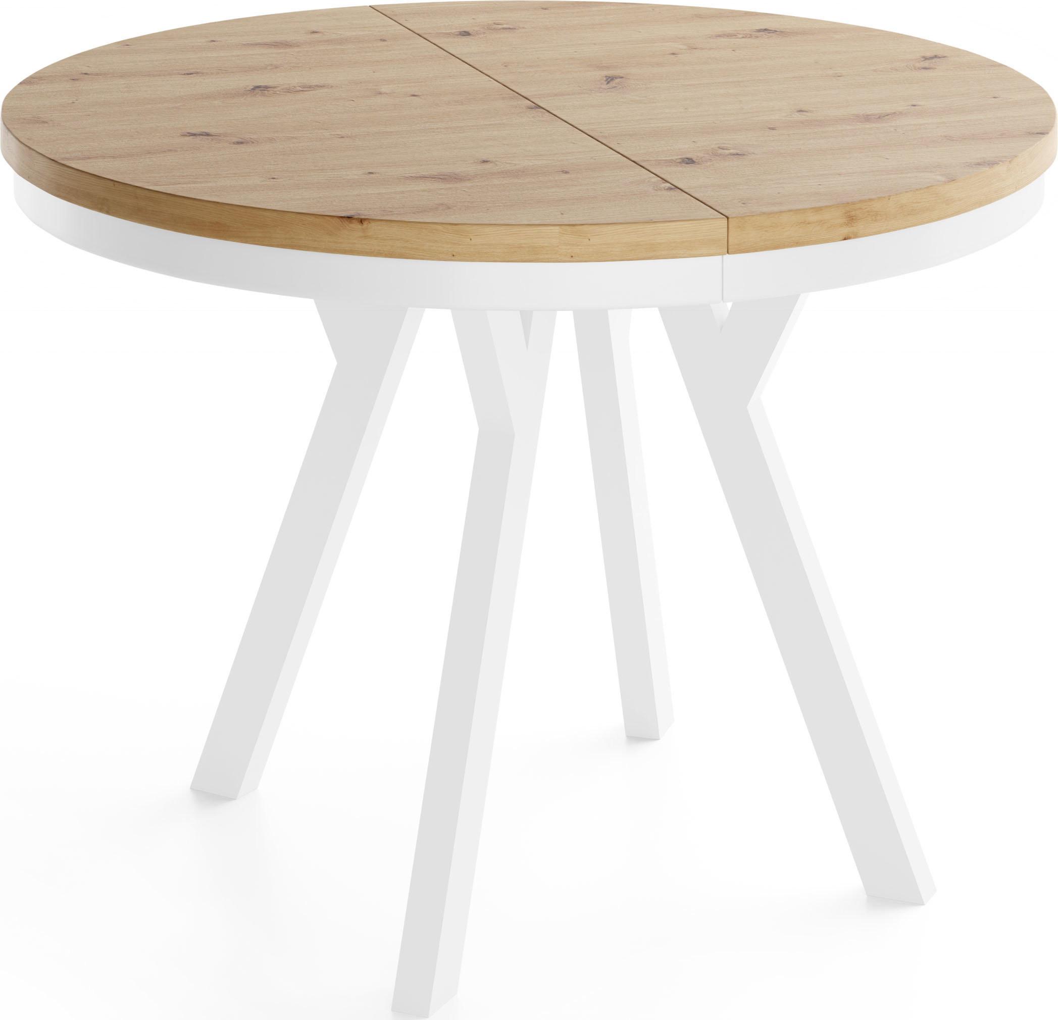 ESSTISCH Vero Neo rund ausziehbar verlängerbar, Eiche Artisan Hellbraun 80-130/80/77 cm - Eiche Artisan/Weiß, Holz/Holzwerkstoff (80/130/77cm) - WFL GROUP
