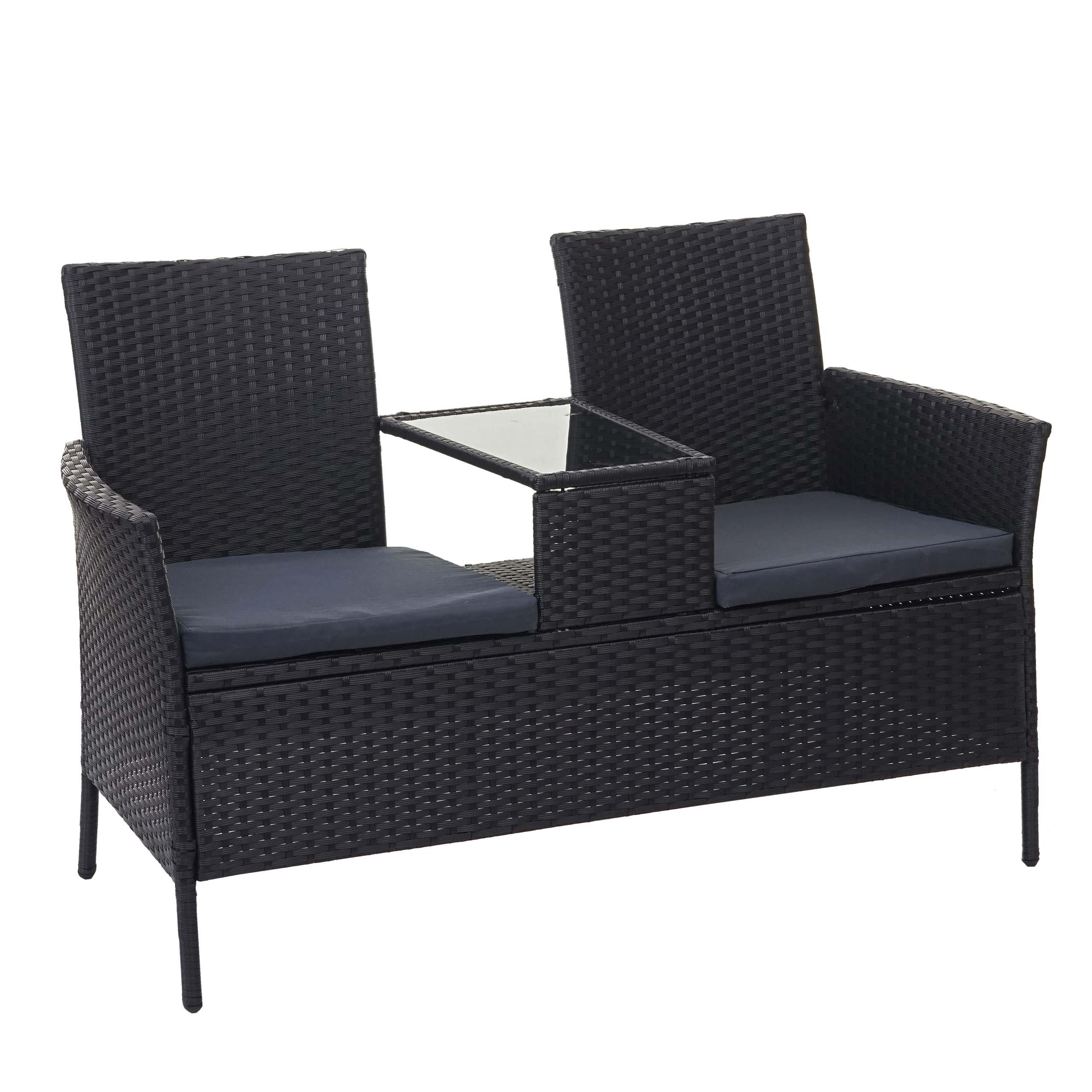 POLY-RATTAN SITZBANK Schwarz, Grau - Schwarz/Grau, Kunststoff (132/84/55cm) - MCW