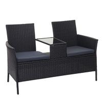 POLY-RATTAN SITZBANK Schwarz, Grau - Schwarz/Grau, Kunststoff (132/84/55cm) - MCW
