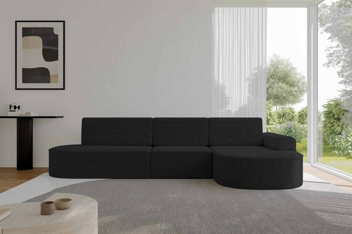 ECKSOFA mit Schlaffunktion Ottomane RECHTS MARI L2-S 368X167X85 Schwarz Velours - Schwarz Hochglanz/Schwarz, Holzwerkstoff/Kunststoff (167/368cm) - ALTDECOR