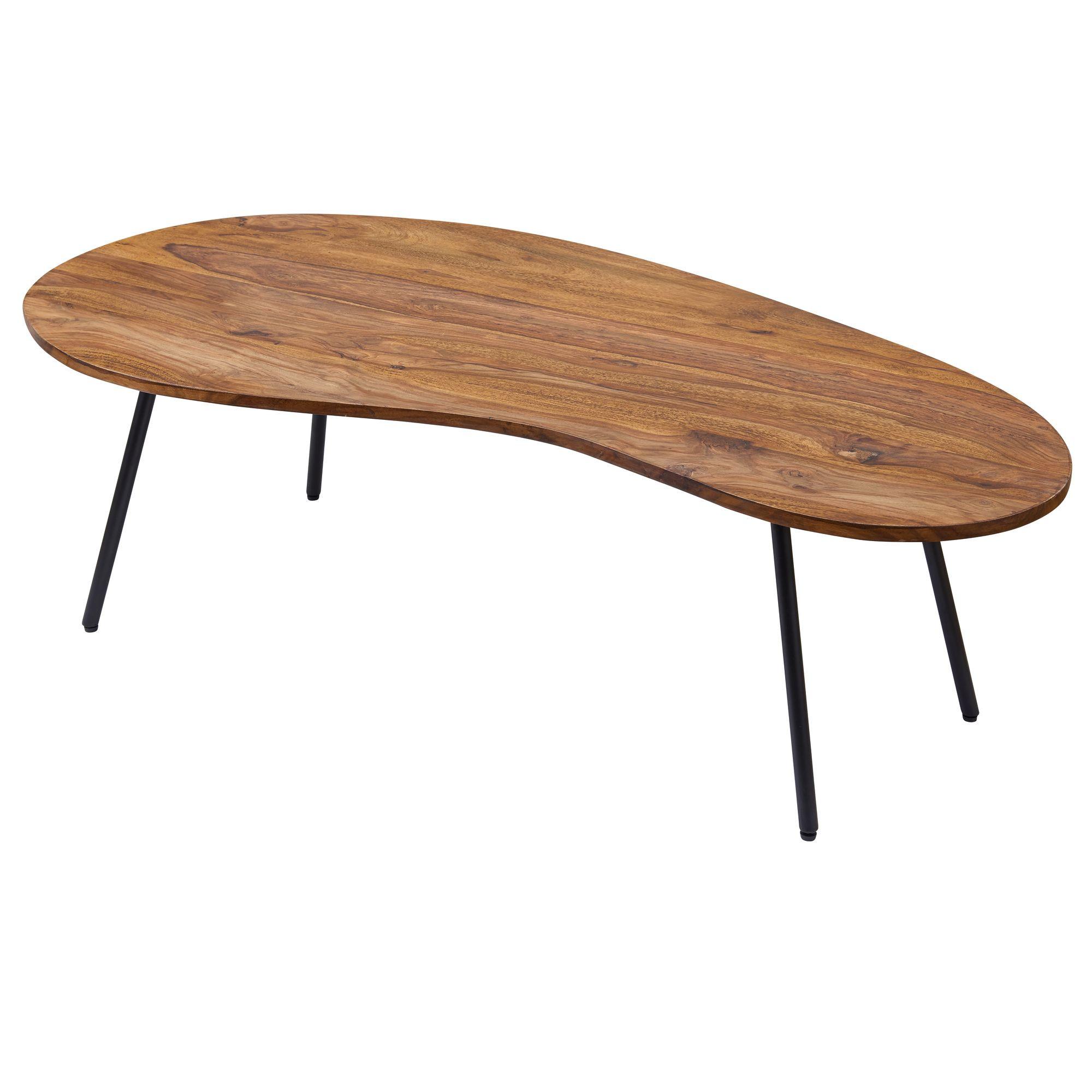 COUCHTISCH aus Massivholz – organische Form mit Metallbeinen, Dunkelbraun 63x122x36 cm - Schwarz/Braun, Holz/Metall (122/63/36cm) - KADIMA DESIGN