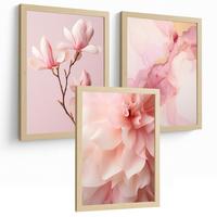 POSTER 3er-Set Wandbilder Orchidee Marmor modern Wohnzimmer Deko, Schlafzimmer, Küche, Badezimmer Leichter Holzrahmen A3 - Beige, Papier (29.7/1/42cm) - Nacnic