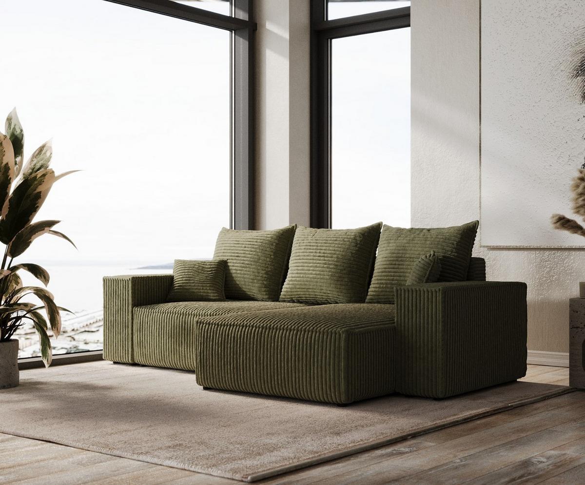 ECKSOFA SENSO mit Schlaffunktion Grün im Tilia Stoff - Schwarz/Grün, Holz/Holzwerkstoff (255/148cm) - AltaBeds