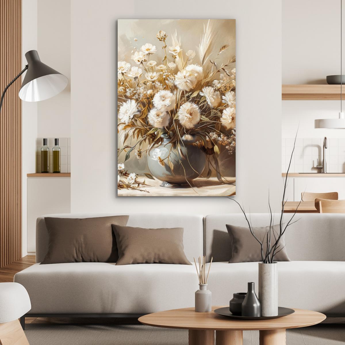 METALLBILD Blumen - Vase - Stilleben - Beige 80x120 cm - Creme, Metall (80/120cm) - MuchoWow
