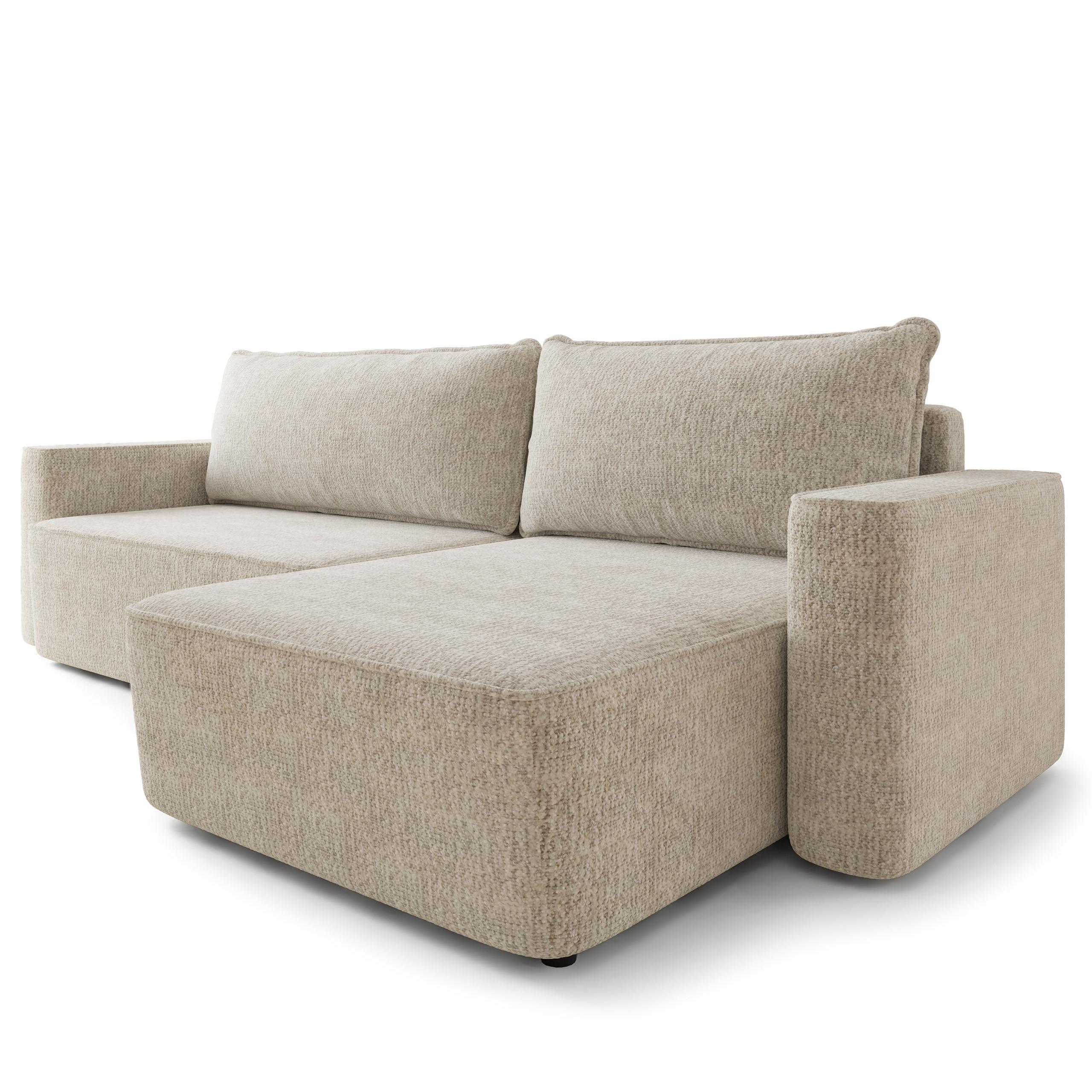 ECKSOFA BELARO BL Creme Chenille mit Schlaffunktion - Creme, Holz/Textil (280/162cm) - MASSENO