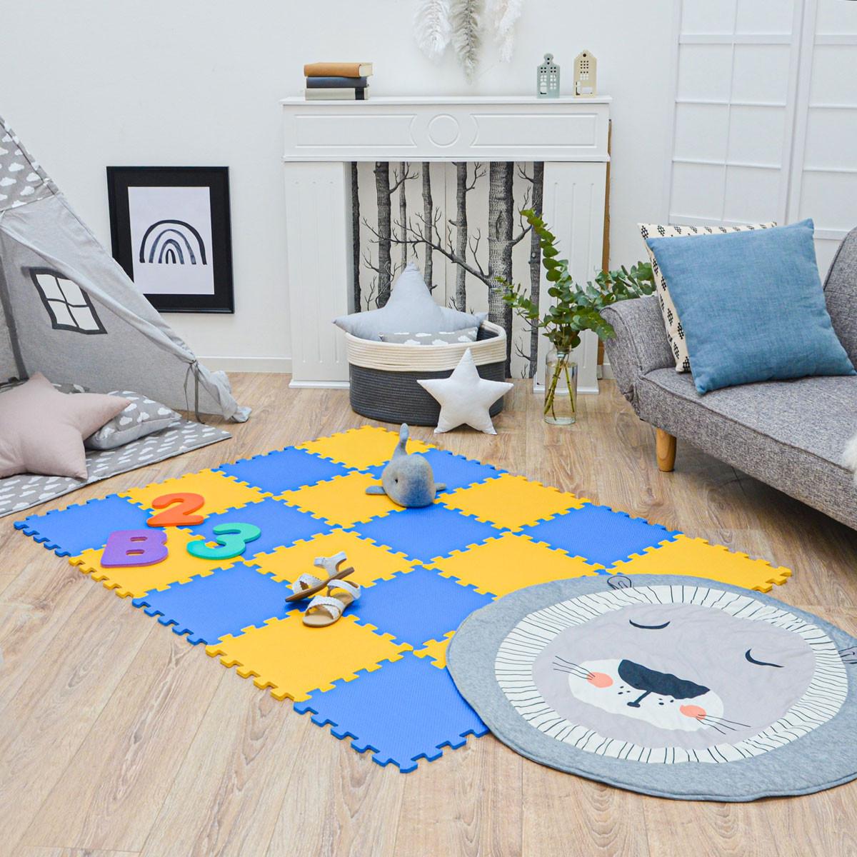 SPIELMATTE ab Null - 180/90/1 cm Puzzlematte Blau - Blau/Gelb, Kunststoff (30/30cm) - Littletom