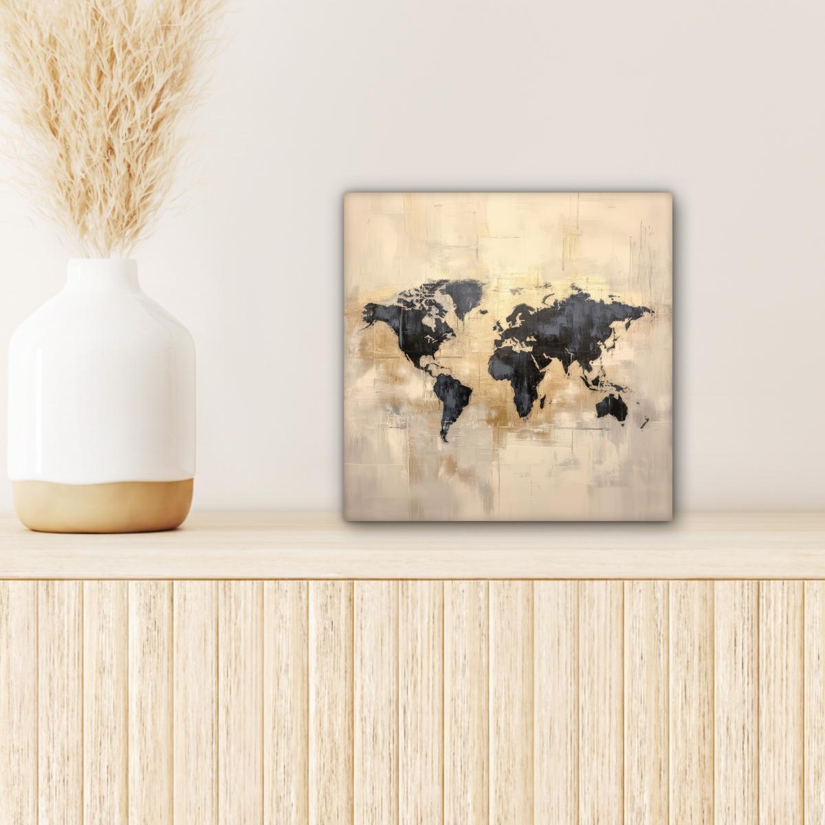 LEINWANDBILD Weltkarte - Gold - Schwarz - Abstrakt Deko Wohnzimmer 20x20 cm - Kupferfarben, Textil (20/20cm) - MuchoWow