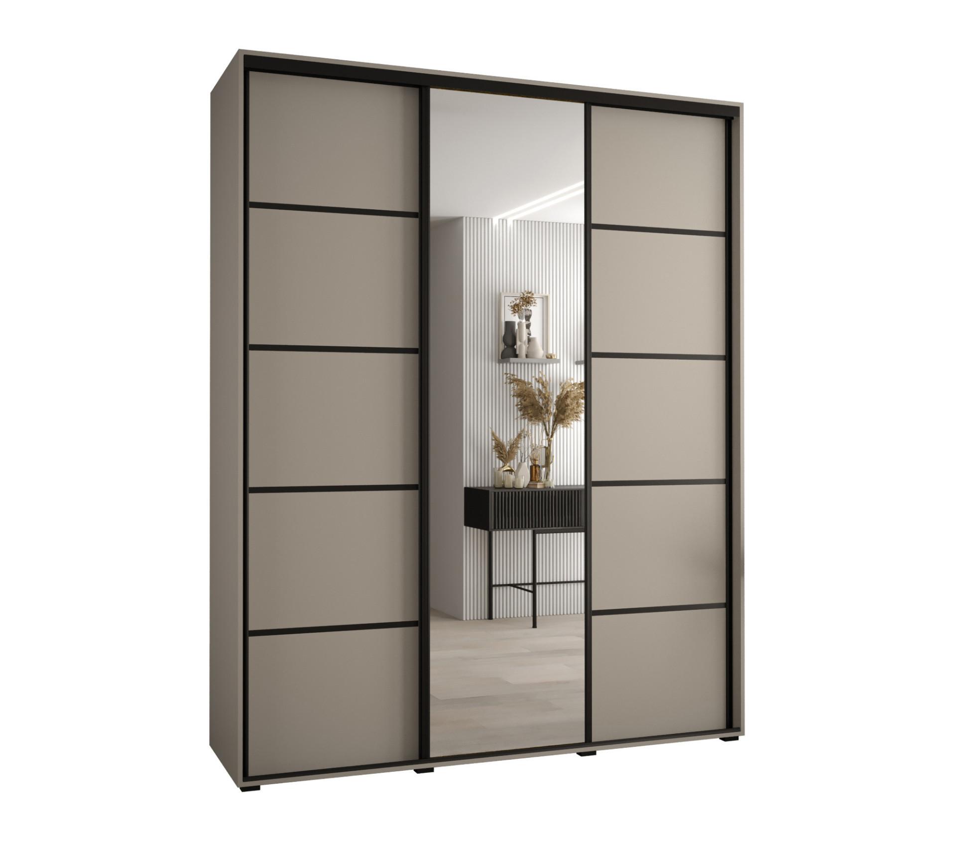 SCHWEBETÜRENSCHRANK 235,2/190/60 3-türig - Kaschmir/Schwarz, Holz/Metall (190/235.2/60cm) - MÖBEL KRYSPOL