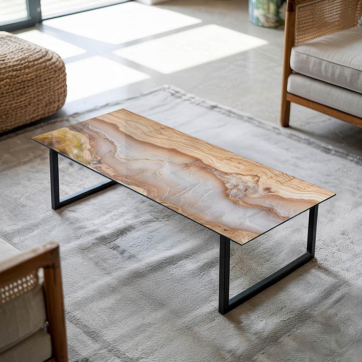 TISCHPLATTE 125x50 cm Naturholz mit Harz - Hellbraun, Glas (0.4/125/50cm) - TULUP