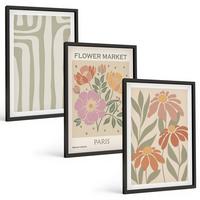 BILDER SET 3er Set - 40x60 cm Schwarzer Rahmen - Botanische Motive, Pariser Minimalismus - Schwarz, Kunststoff (40/60cm) - TULUP