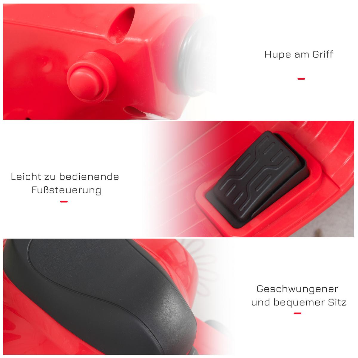 VESPA Elektromotorrad Kindermotorrad Elektrofahrzeuge 1,5 bis 3 Jahren Rot - Rot, Metall (66.5/38/52cm) - HOMCOM