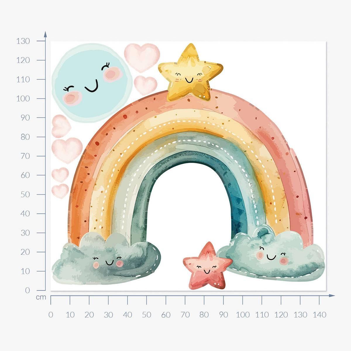 WANDAUFKLEBER 130x143cm - Regenbogen und Sterne - Multicolor, Kunststoff (130/143/0.1cm) - Wallfluent