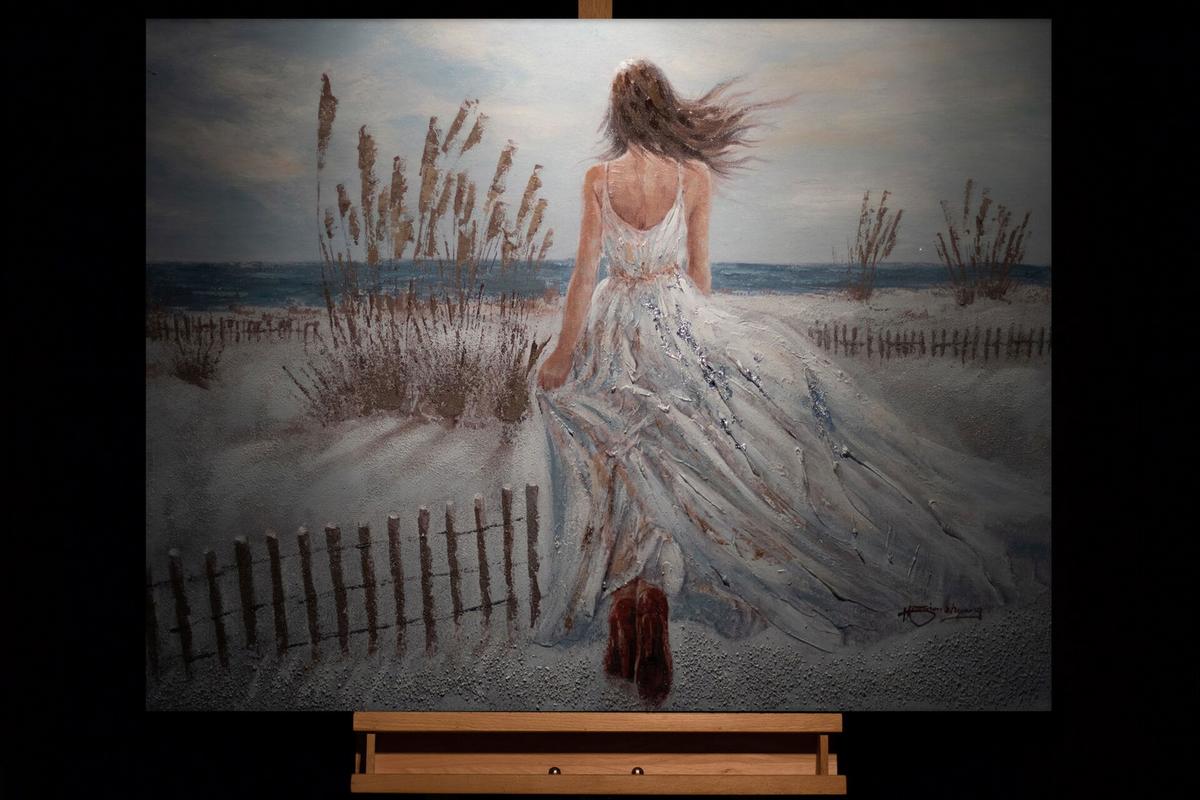 ACRYLBILD HANDGEMALT 100/70 cm - Weiß/Braun, Holz/Textil (100/70cm) - KUNSTLOFT