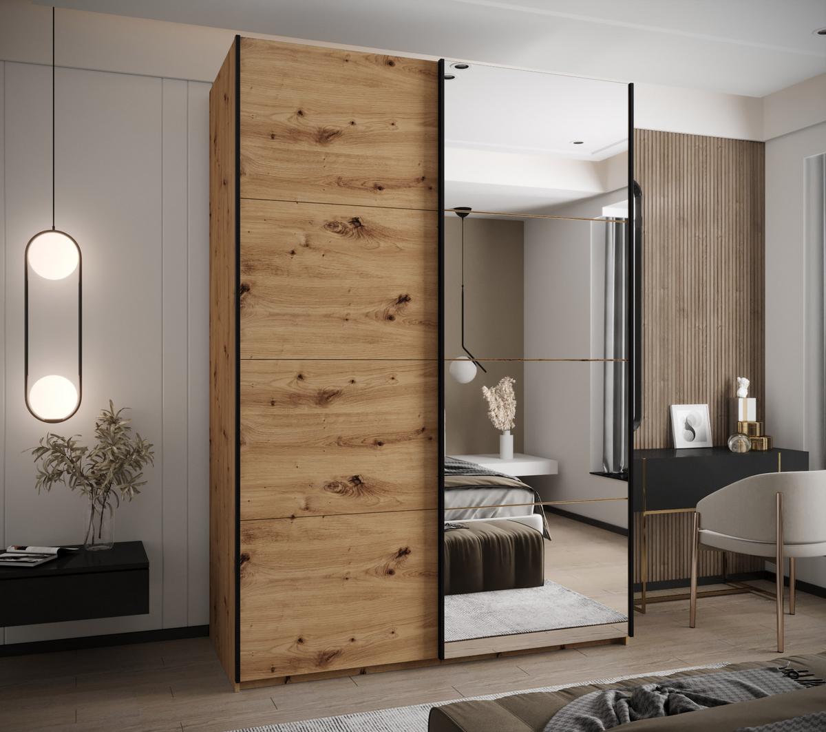 SCHWEBETÜRENSCHRANK 245,5/180/64 2-türig - Schwarz/Eiche Artisan, Holz/Metall (180/245/64cm) - Abiks Möbel