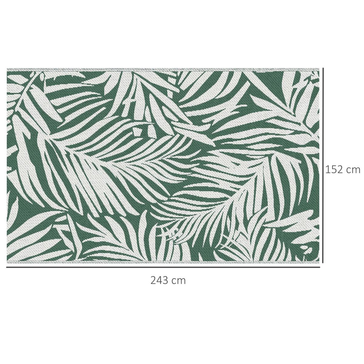 OUTDOOR Teppich Wendbares Wetterfest Outdoorteppich Carpet mit Blätter-Muster - Dunkelgrün, Kunststoff (243/152cm) - Outsunny