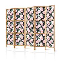 PARAVENT Japanischer 5-tlg 225x172 cm Pfingstrosen Natur - Rosa, Holz/Textil (225/172/3cm) - Muralo