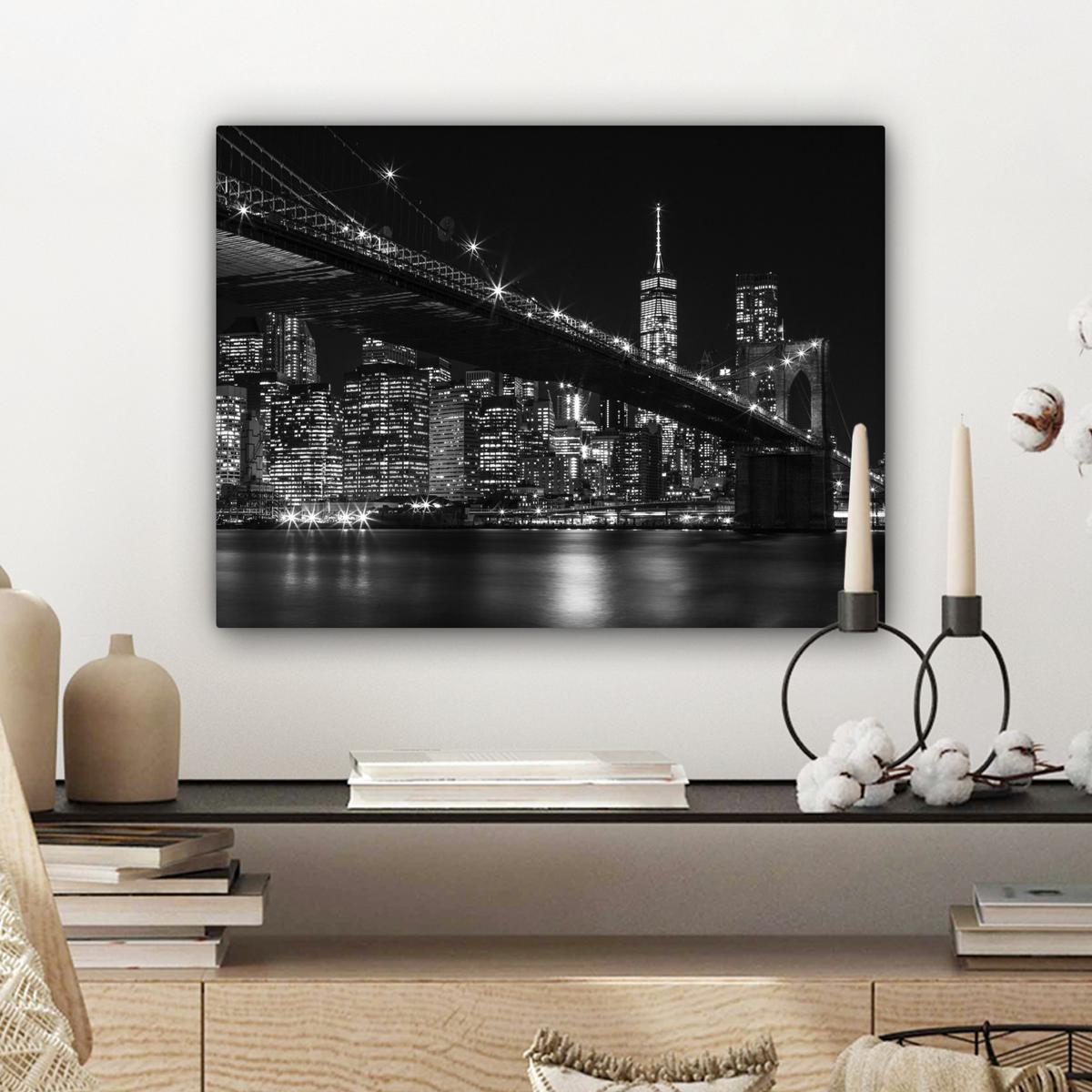 LEINWANDBILD New York - Brooklyn - Brücke Wandbild 40x30 cm - Schwarz, Textil (40/30cm) - MuchoWow
