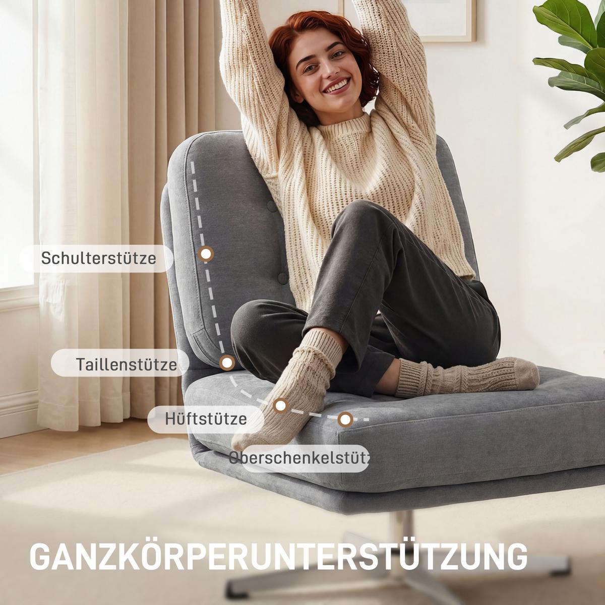 LOUNGESESSEL aus Polyester Hellgrau - Silberfarben/Hellgrau, Textil/Metall (70/84/87cm) - HOMCOM