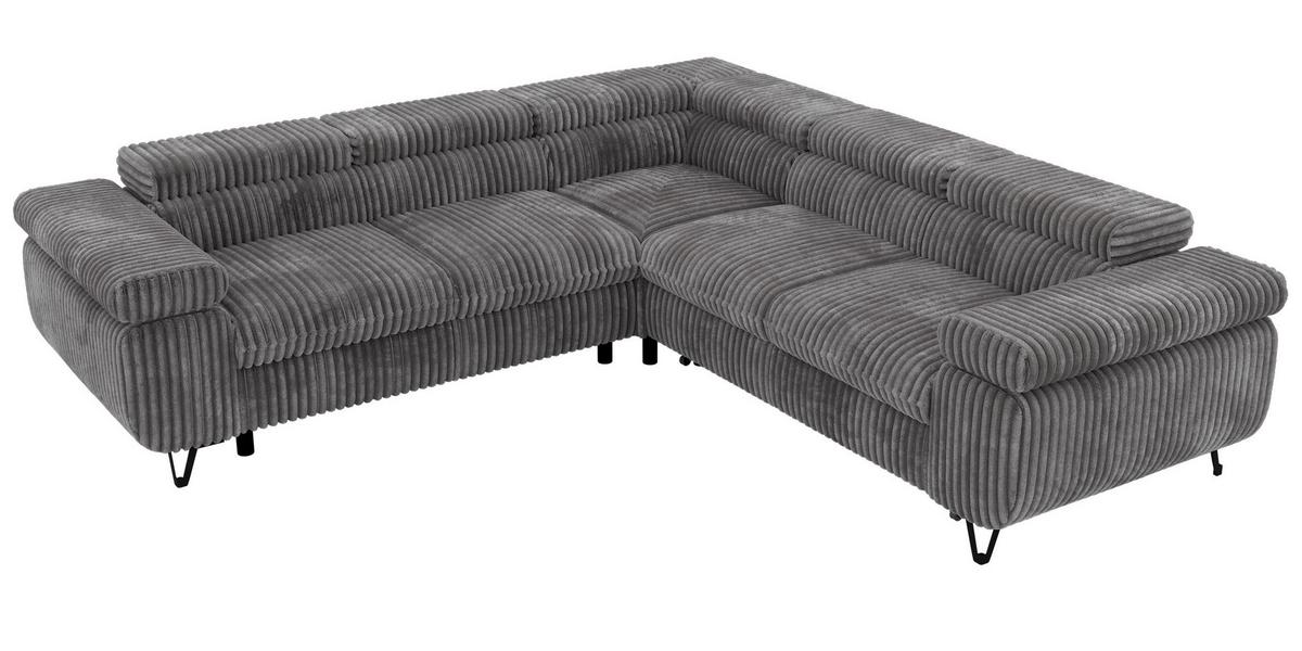 ECKSOFA QUADRO L - Grau Cord - Links Seite - Schwarz/Grau, Textil/Metall (269/269cm) - MKS