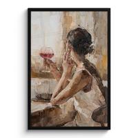 POSTER MIT RAHMENGERAHMTES BILD Ölgemälde - Frau - Wein 60x90 cm - Hellbraun, Papier (60/90cm) - MuchoWow