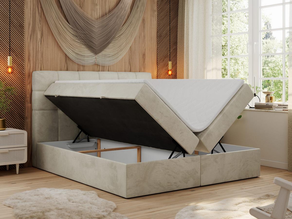 BOXBETT ERNI 160/200 - Beige Velvet - H3 - Beige, Holz/Textil (160/200cm) - MKS