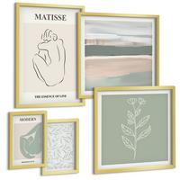 BILDER SET 5er Set - 50x50 cm & 20x30 cm & 40x60 cm Goldrahmen - Abstrakte Pflanzenformen - Goldfarben, Kunststoff (40/60cm) - TULUP