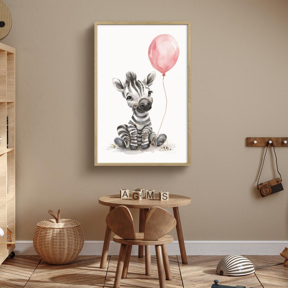NACHTTISCHLAMPE MIT AKKU Zebra - Baby - Tiere - Rosa Luftballon 60x90 cm - Weiß, Holzwerkstoff (8/60/90cm) - OnlyWow