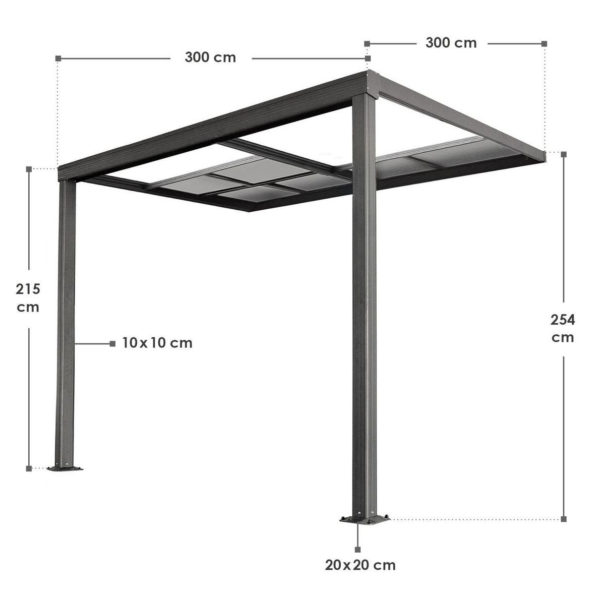 TERRASSENDACH Jakarta 3x3m dunkelgrau mit Polycarbonatplatten - Dunkelgrau, Metall (300/254/300cm) - Juskys