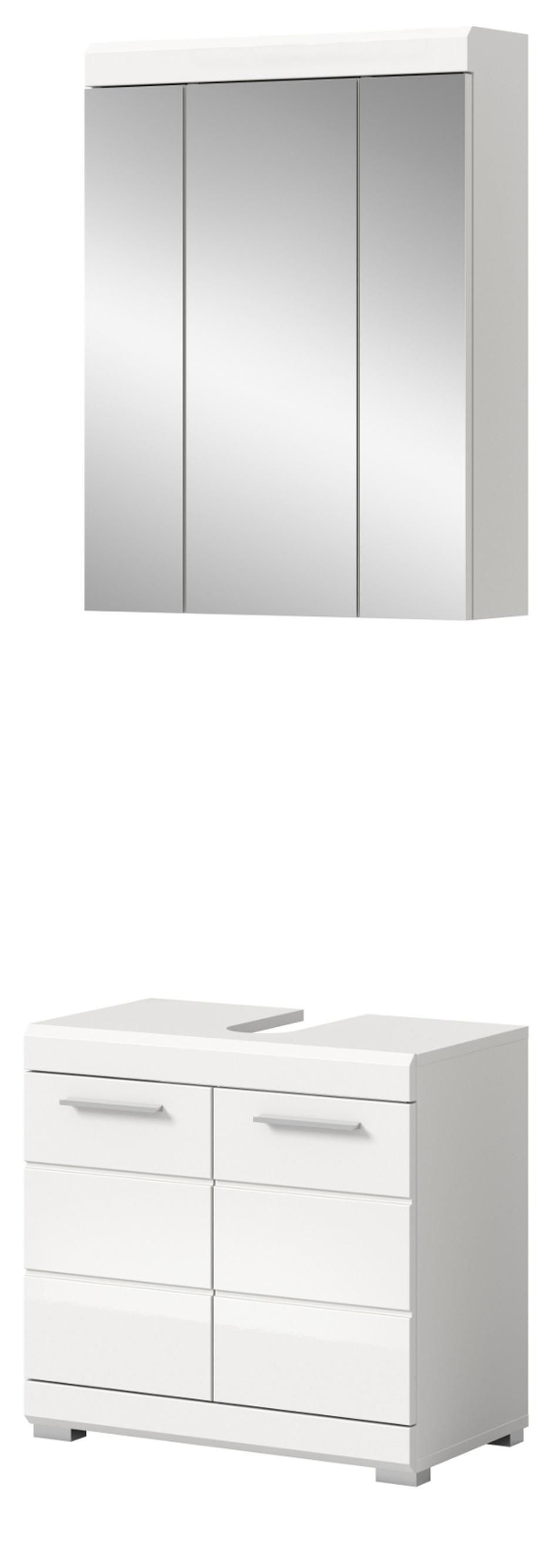 BADMÖBEL-SET weiß Hochglanz 2-teilig 60 cm, Kombination mit Spiegelschrank - Weiß Hochglanz, Glas/Holzwerkstoff (60/191/34cm) - Inn.Furn