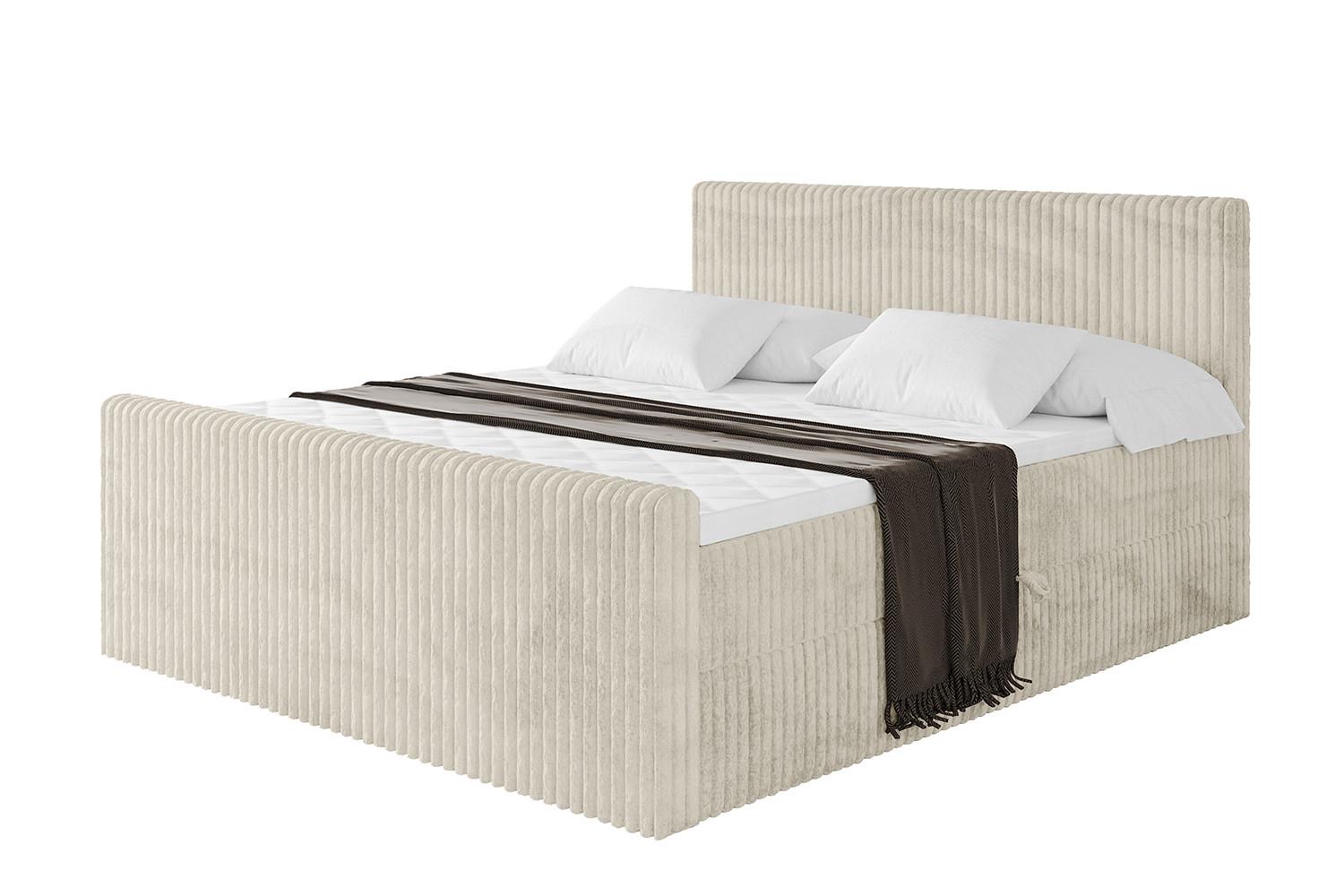 BOXBETT mit Matratze H3 und Lattenrost - TOLO-Z - 200x200 Cord - Creme - Champagner, Holzwerkstoff (200/200cm) - ALTDECOR