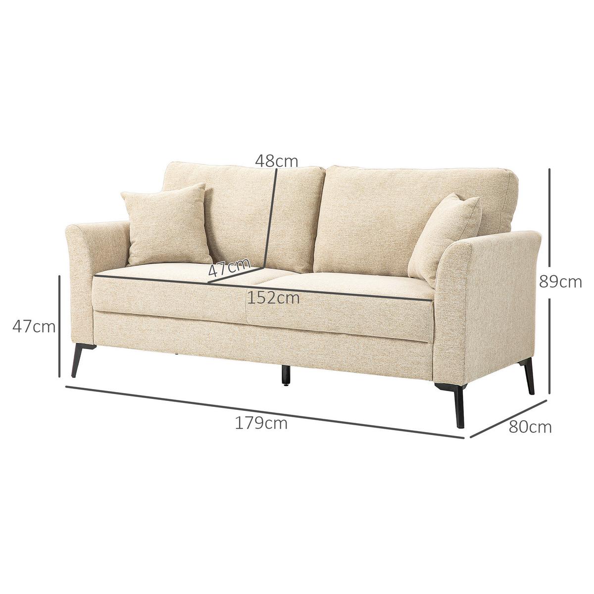 2-SITZER-SOFA, Couch mit Leinenoptik, Metallbeine, Polstersofa Doppelsofa - Beige/Schwarz, Textil/Metall (80/89/179cm) - HOMCOM
