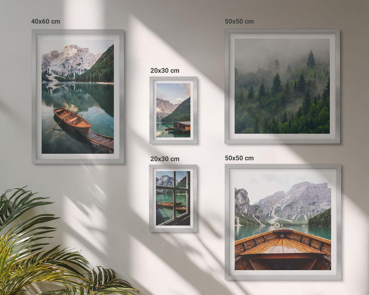 BILDER SET 5er Set - 50x50 cm & 20x30 cm & 40x60 cm Silberner Rahmen - Straßen, Häuser, Pflanzen, Töpfe - Silberfarben, Kunststoff (40/60cm) - TULUP