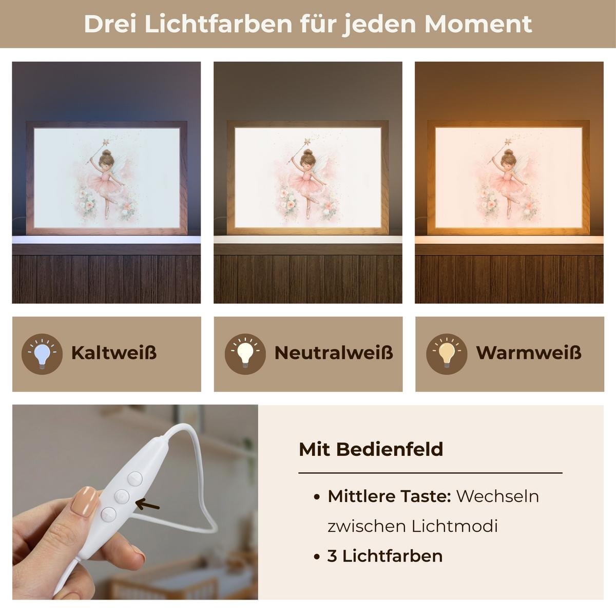 NACHTTISCHLAMPE Ballerina - Fee - Blumen - Rosa 30x20 cm - Rosa, Holzwerkstoff (8/30/20cm) - OnlyWow