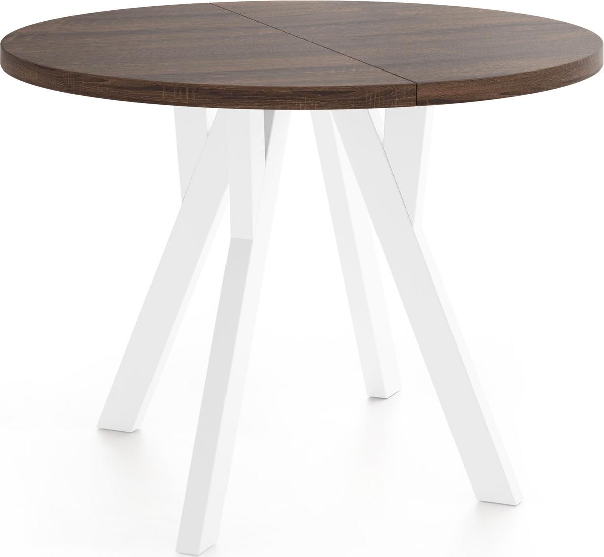ESSTISCH Avero White runder ausziehbarer, Eiche Sonoma dunkelbraun 100-200/100/77 cm - Eichefarben/Weiß, Holz/Holzwerkstoff (100/200/77cm) - WFL GROUP
