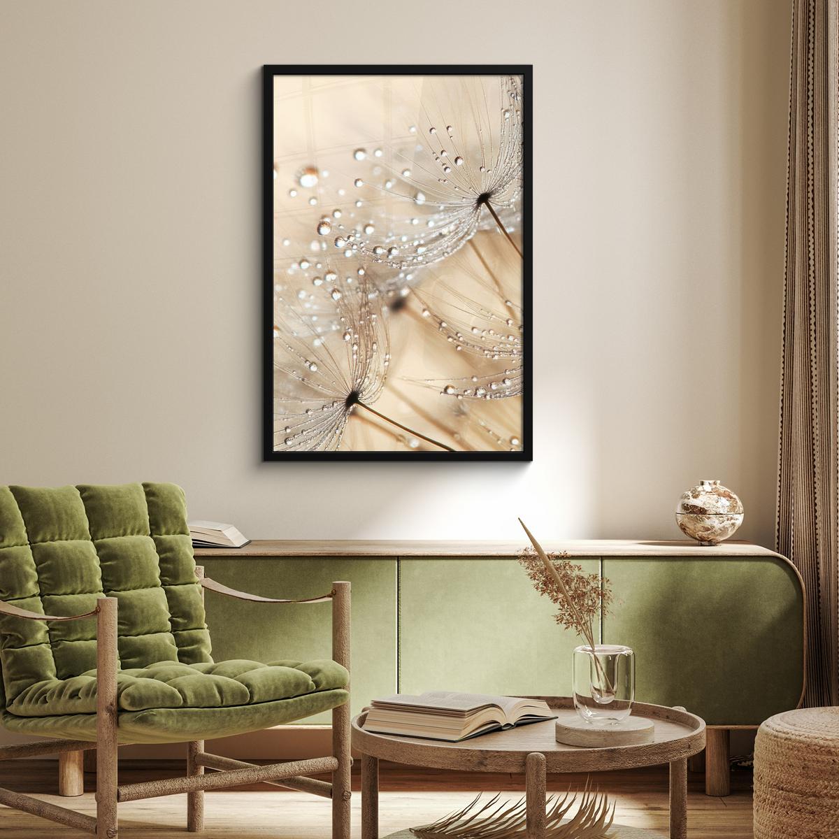 POSTER MIT RAHMENGERAHMTES BILD Löwenzahn - Abstrakt - Natur - Beige 60x90 cm - Braun, Papier (60/90cm) - MuchoWow