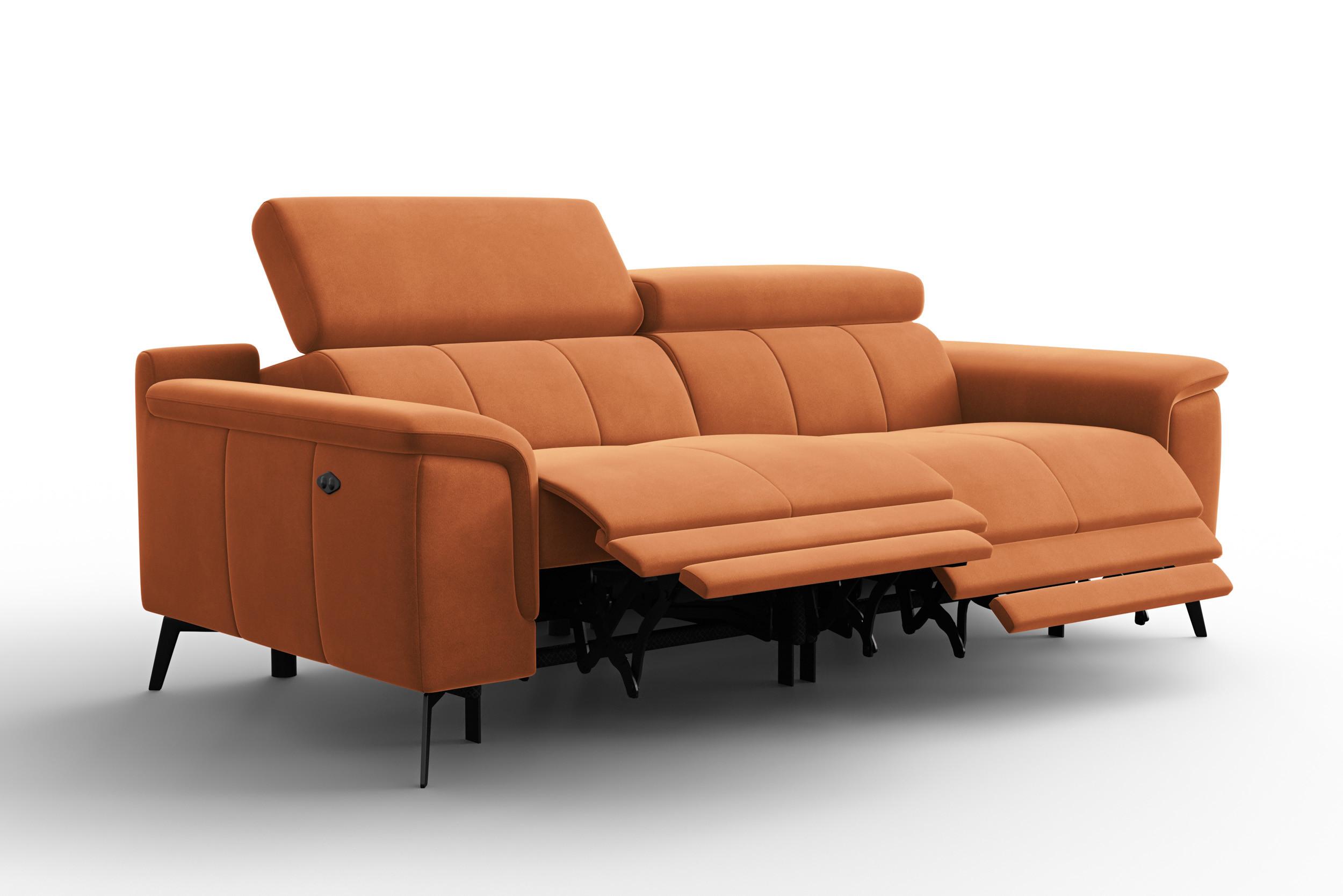 SOFA RELAX FIERO 3-Sitzer, Oranger Veloursstoff - Schwarz/Orange, Holz/Textil (212/82/103cm) - Courtois Laville