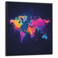 LEINWAND Bilder mit Rahmen - Weltkarte - Bunt - Graffiti - 90x90 - Multicolor, Textil (90/90cm) - MuchoWow