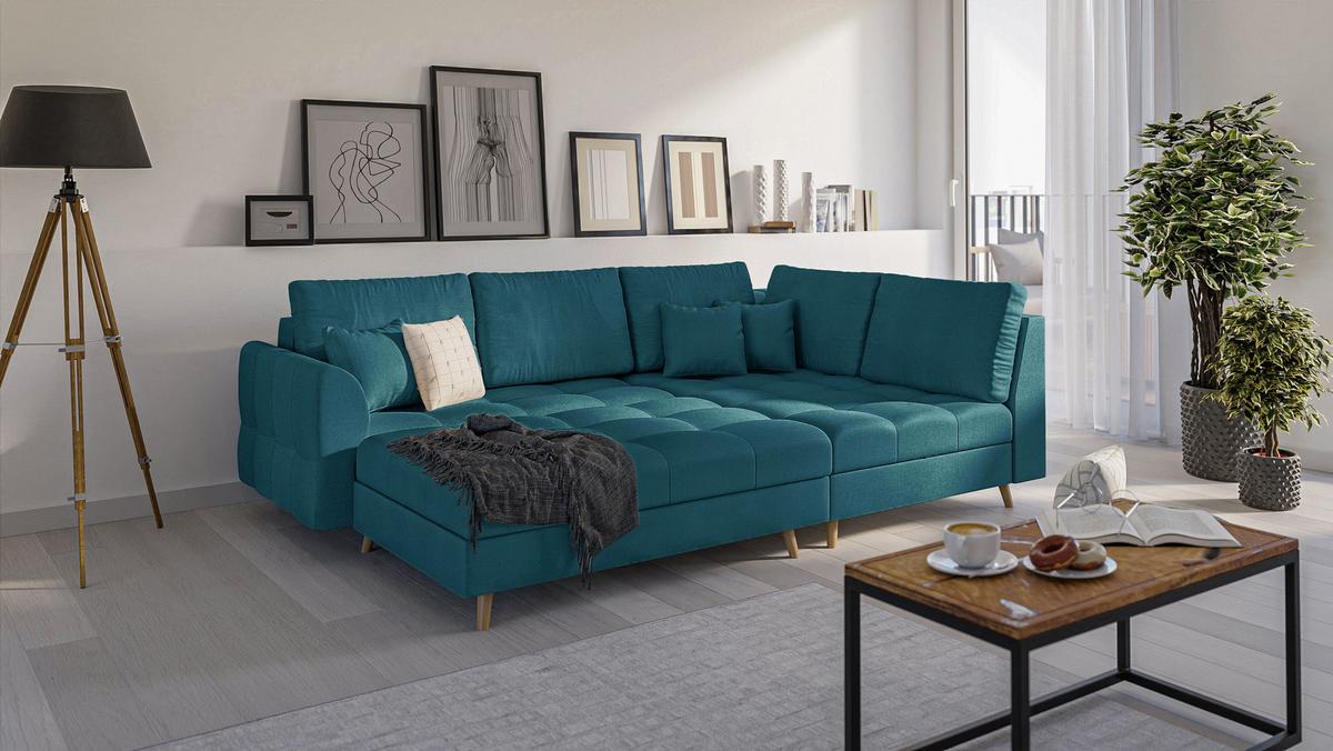 HOCKER Lorine Mikrofaser Blau - Blau, Textil (118/40/73cm) - S-Style Möbel