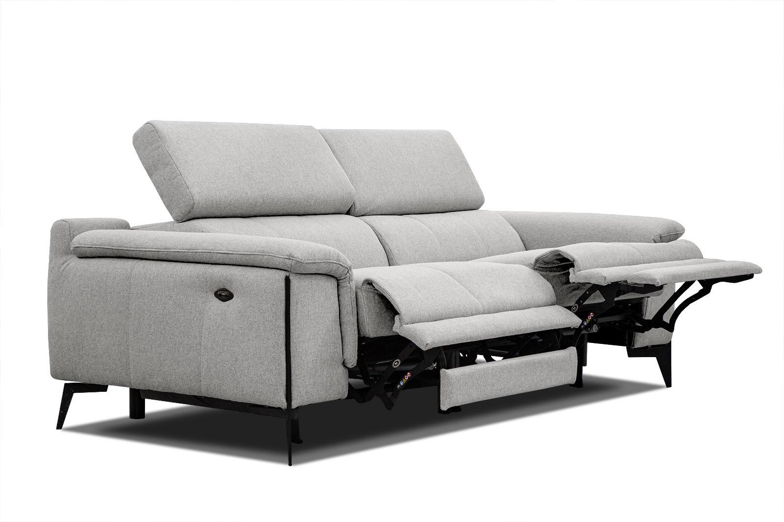 RELAXSOFA MATERA 3-Sitzer mit 2 Relaxfunktionen, hellgrau - Hellgrau/Schwarz, Holzwerkstoff/Textil (212/82/103cm) - Wozimo