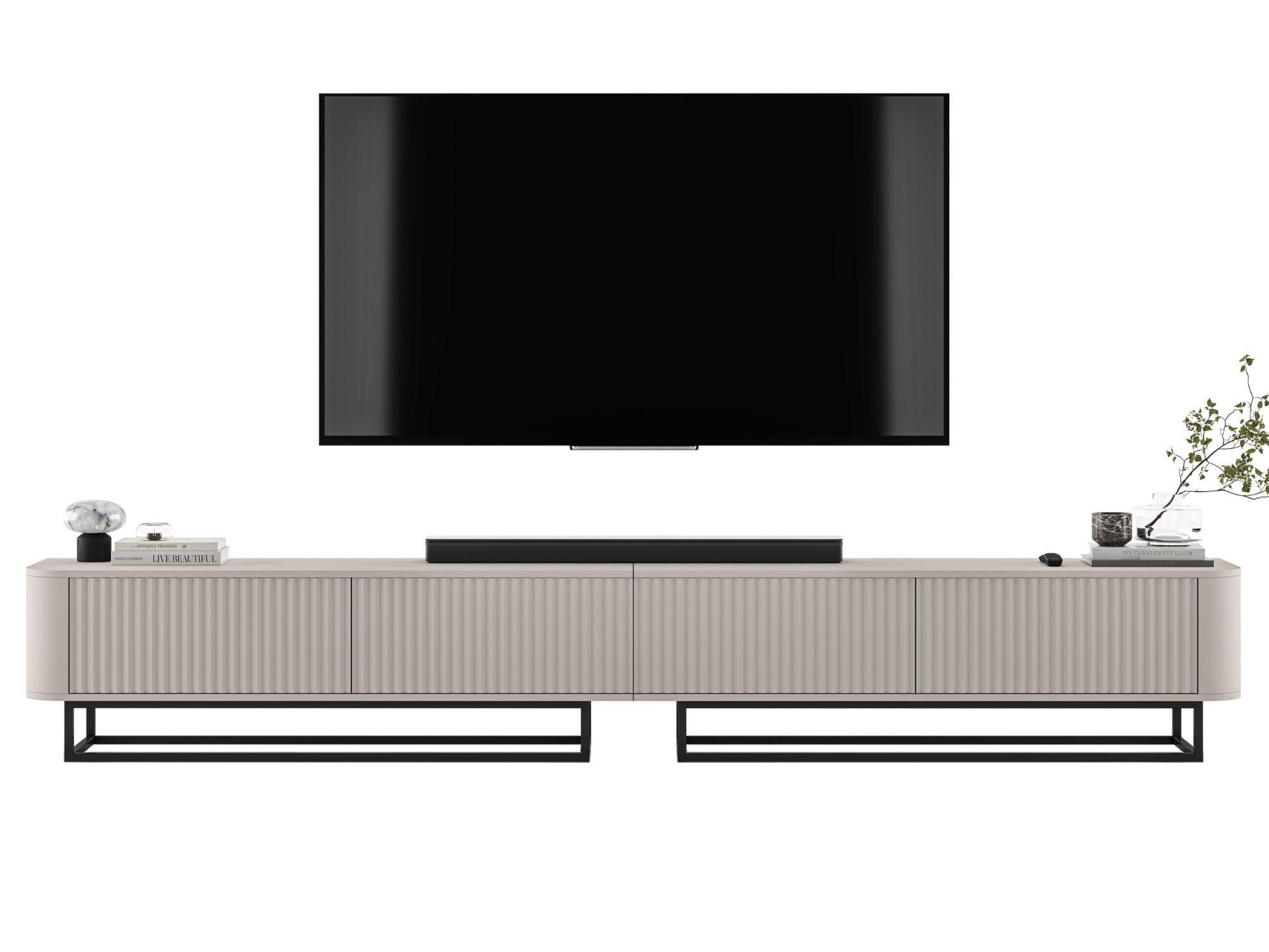 TV-LOWBOARD 2er-Set Aurora Kaschmir matt 280 cm mit Metallrahmen - Kaschmir/Schwarz, Holzwerkstoff/Metall (280/44/35cm) - Meble Lindner