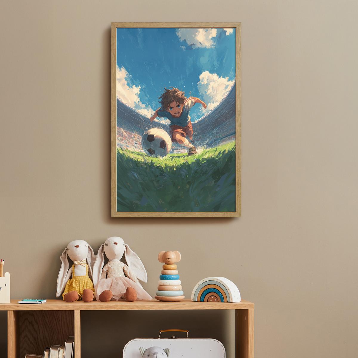 WANDLEUCHTE MIT AKKU Stadion - Fußballer - Ball 40x60 cm - Blau, Holzwerkstoff (40/60/8cm) - OnlyWow